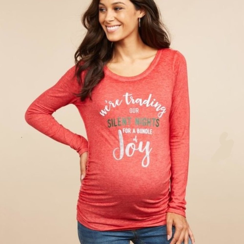 Motherhood Maternity Long Sleeve T-Shirt Christmas Trading Silent Nights Red XSM